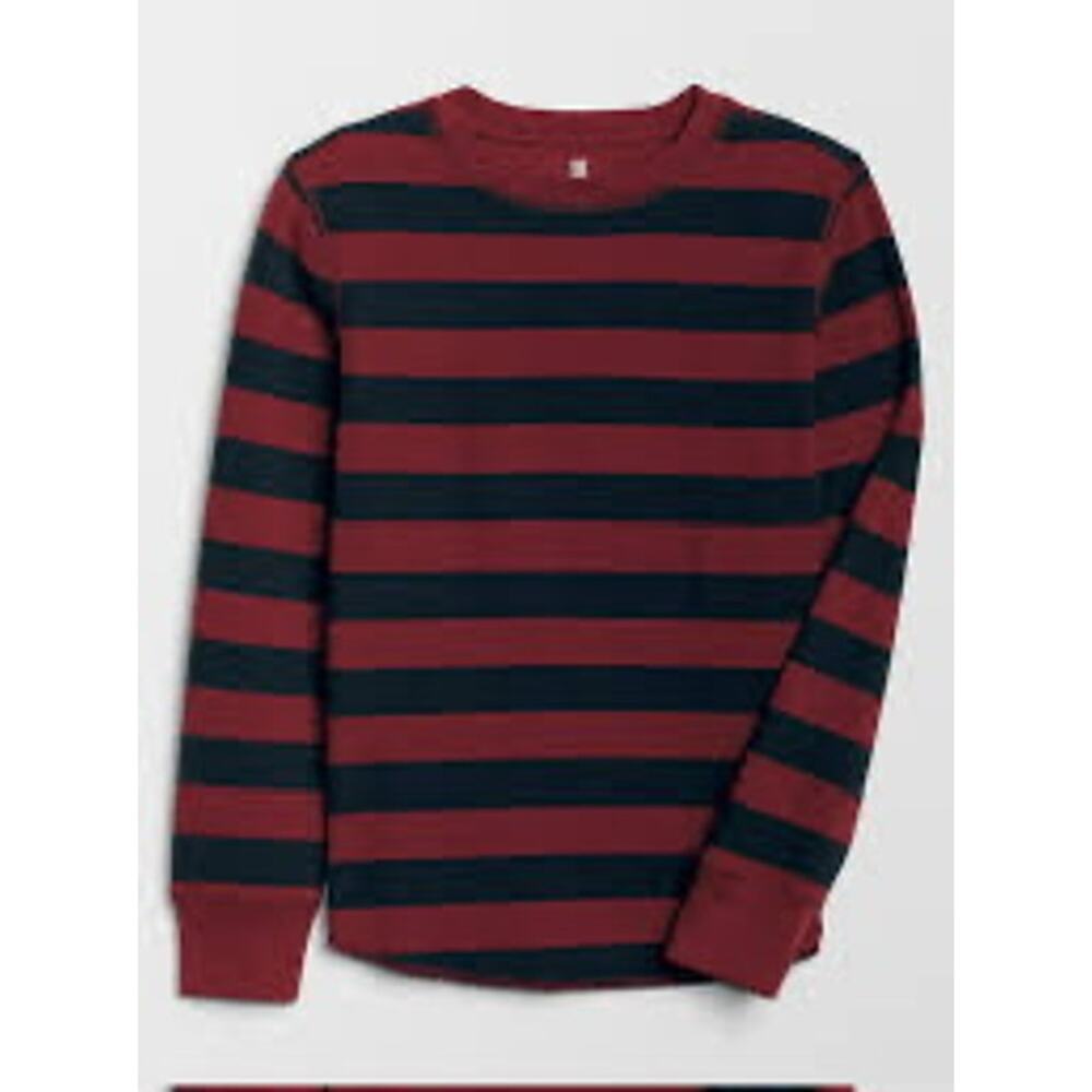 GAP Boy's Long Sleeve‎ Thermal Shirt - Navy/Wine Stripe S 6-7